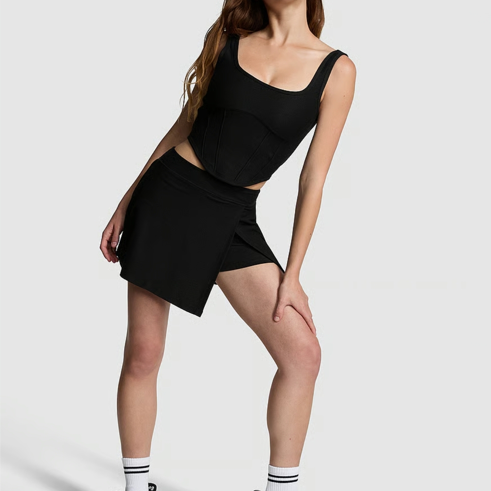 PINK Victoria's Secret Black Wrap Mini Skorts Asymmetrical